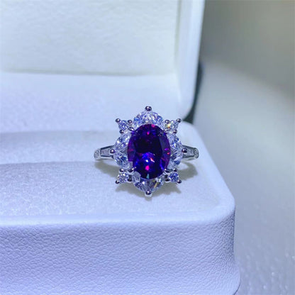 2 Carat Moissanite 925 Sterling Silver Ring Deep Purple