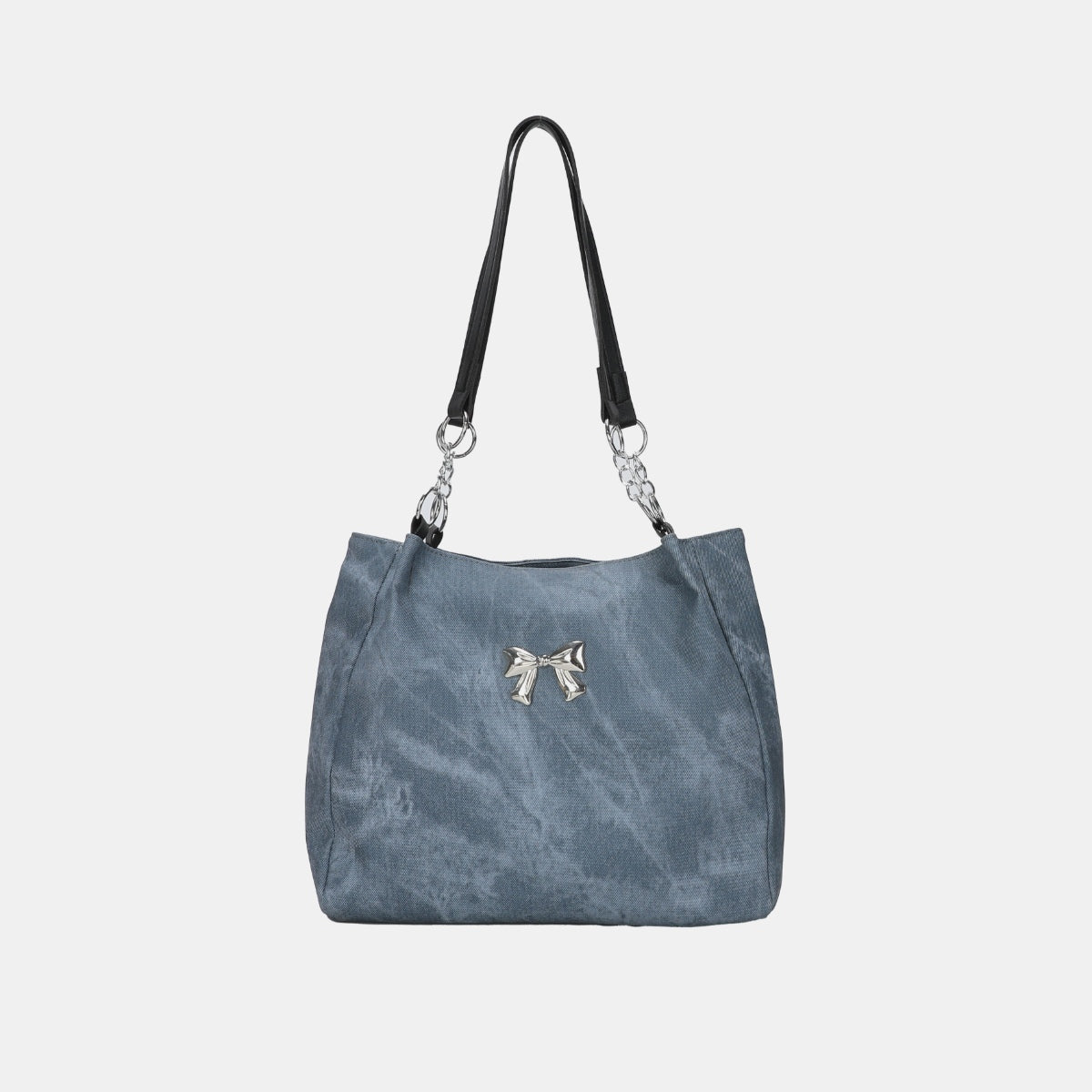 Bow Polyester Medium Tote Bag Dusty Blue One Size