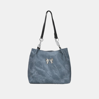 Bow Polyester Medium Tote Bag Dusty Blue One Size