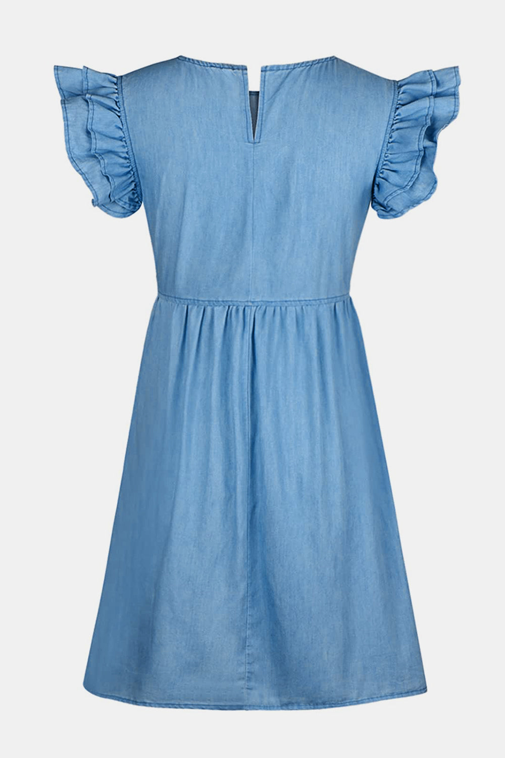 Full Size Ruffled Round Neck Cap Sleeve Denim Dress - Thandynie