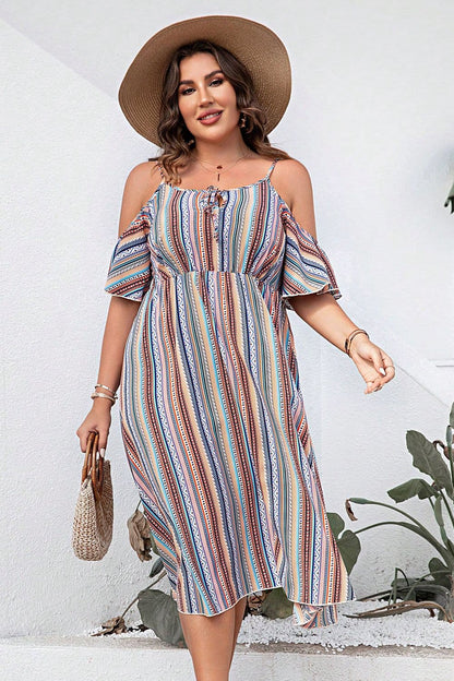 Plus Size Striped Cold-Shoulder Dress Multicolor