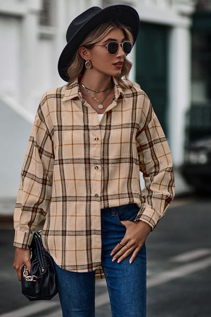 Plaid Long Sleeve Shirt Tan