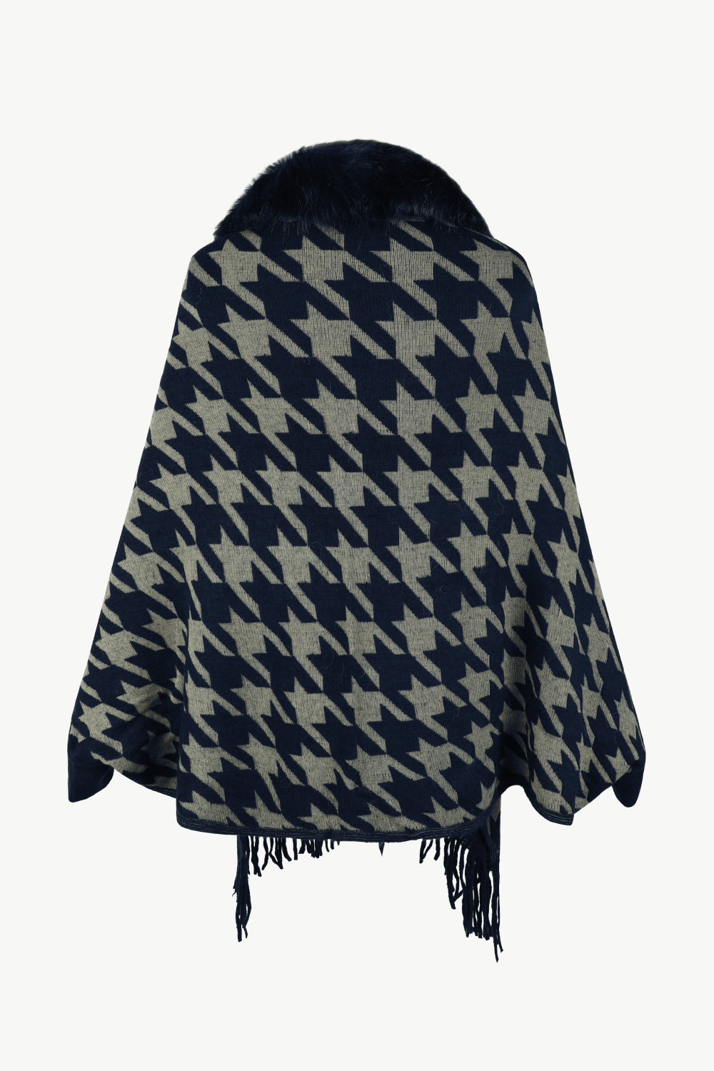 Houndstooth Fringe Hem Poncho - Thandynie