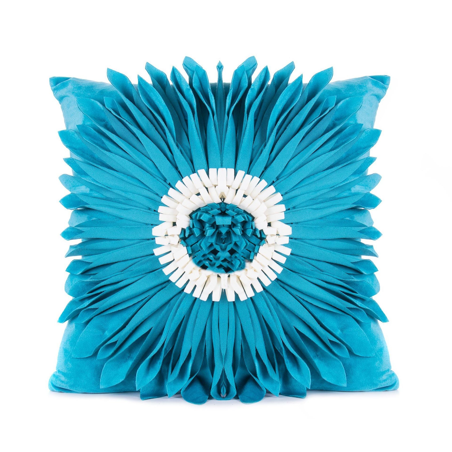 Fashion Modern Style White Throw Pillows Velvet Stitching 3D Chrysanthemum Cushion Waist Pillow Blue Cushion Case Blue 45x45cm