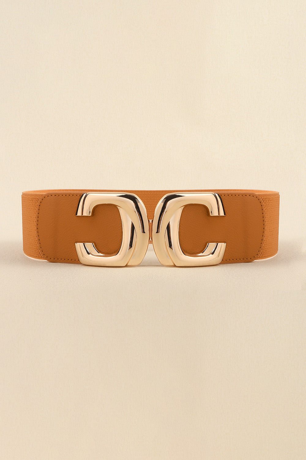 Zinc Alloy Buckle Elastic Wide Belt Caramel One Size