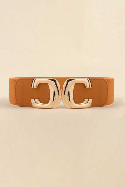 Zinc Alloy Buckle Elastic Wide Belt Caramel One Size