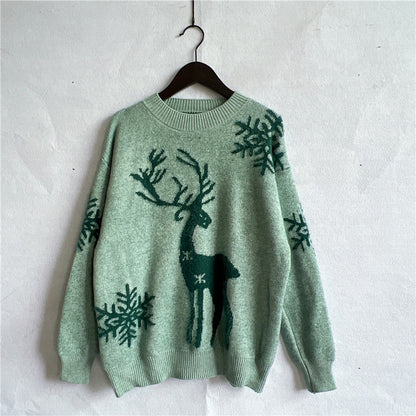 Reindeer and Snowflake Pattern Sweater Gum Leaf