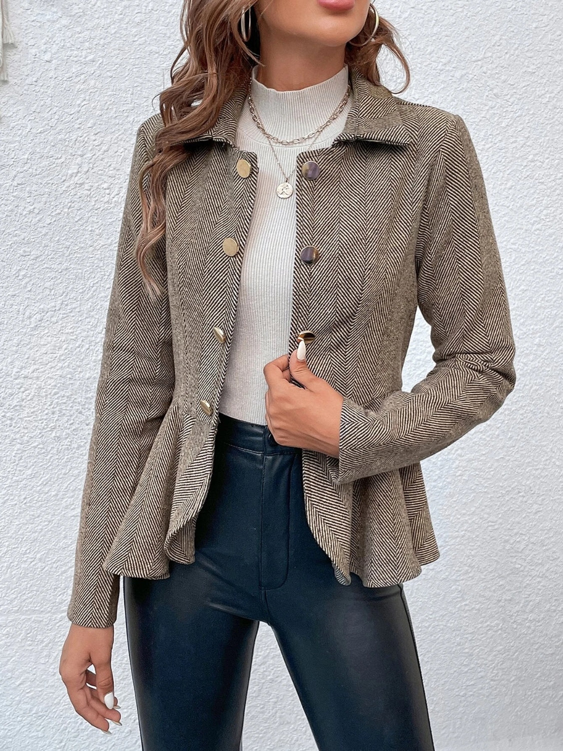 Ruffle Hem Collared Blazer - Thandynie