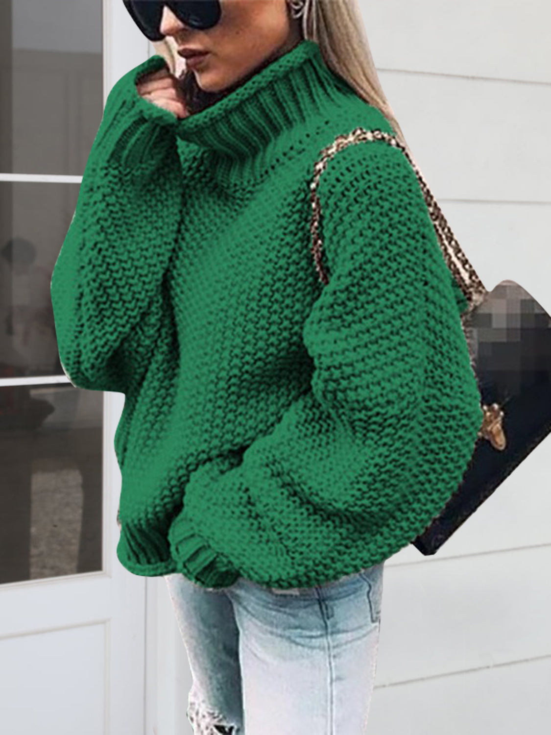 Turtleneck Long Sleeve Sweater Dark Green