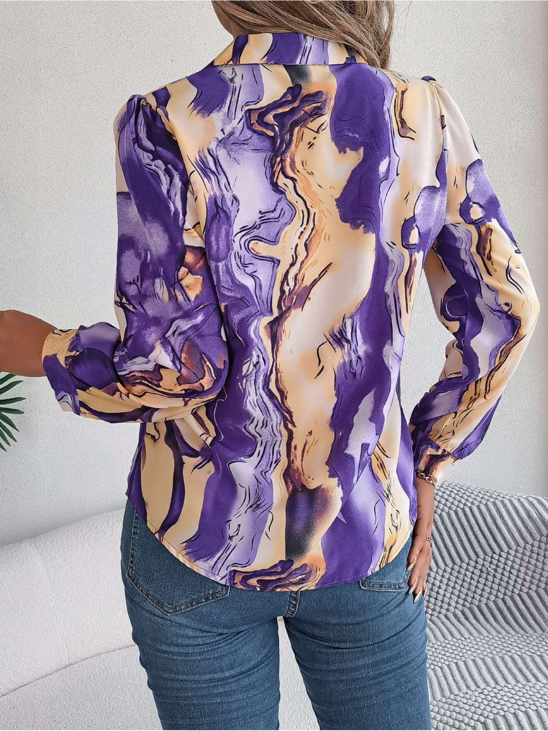 Printed Button Up Long Sleeve Shirt - Thandynie