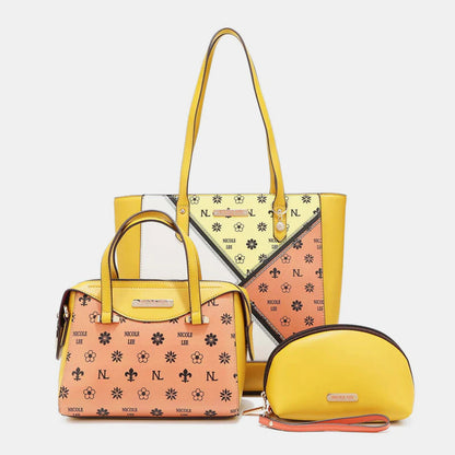 Nicole Lee USA 3-Piece Color Block Handbag Set YELLOW ORANGE One Size