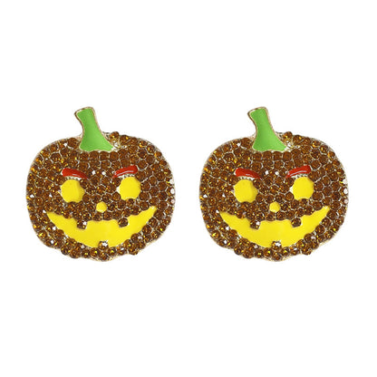 Demon Pumpkin Rhinestone Alloy Earrings Yellow One Size