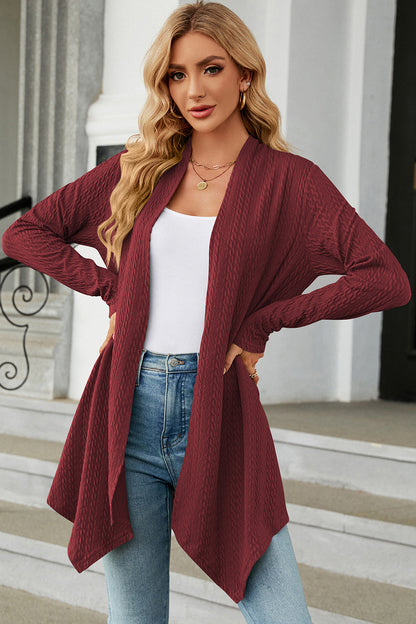 Open Front Long Sleeve Cardigan Burgundy