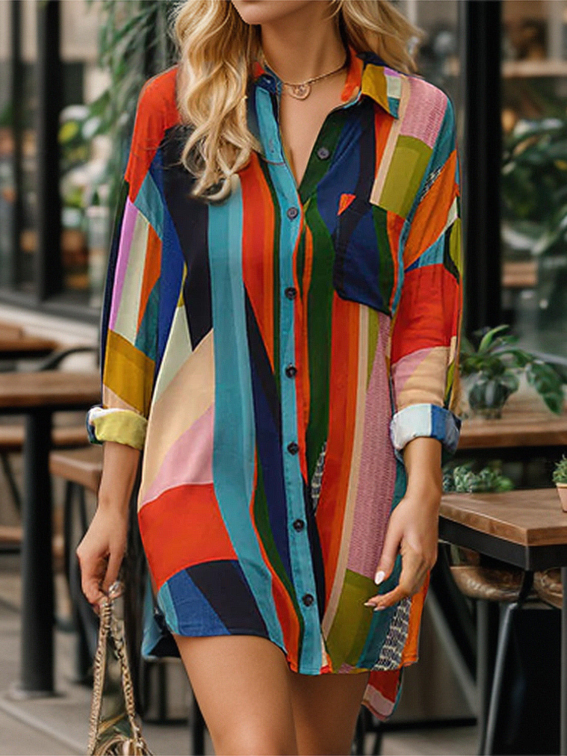 Color Block Button Up Dropped Shoulder Shirt Multicolor