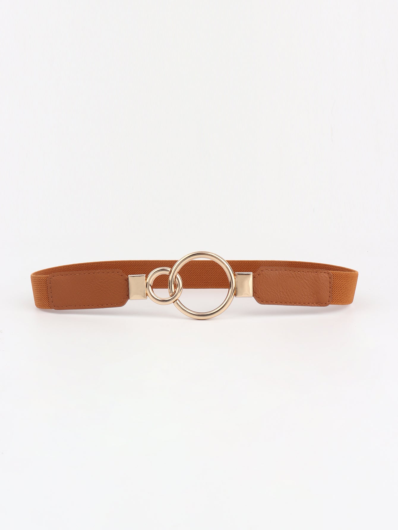 Double Ring Buckle Elastic PU Belt Ochre One Size