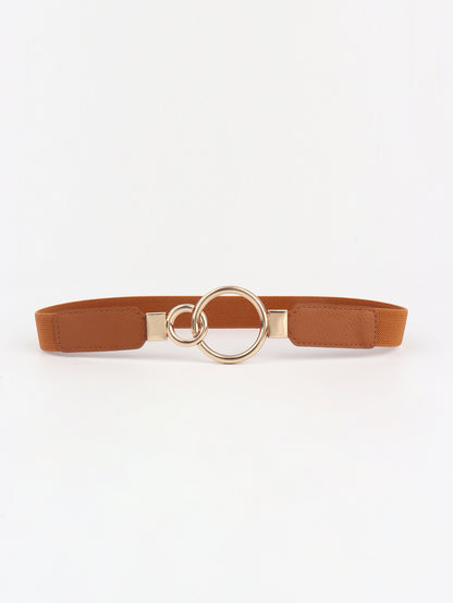 Double Ring Buckle Elastic PU Belt Ochre One Size