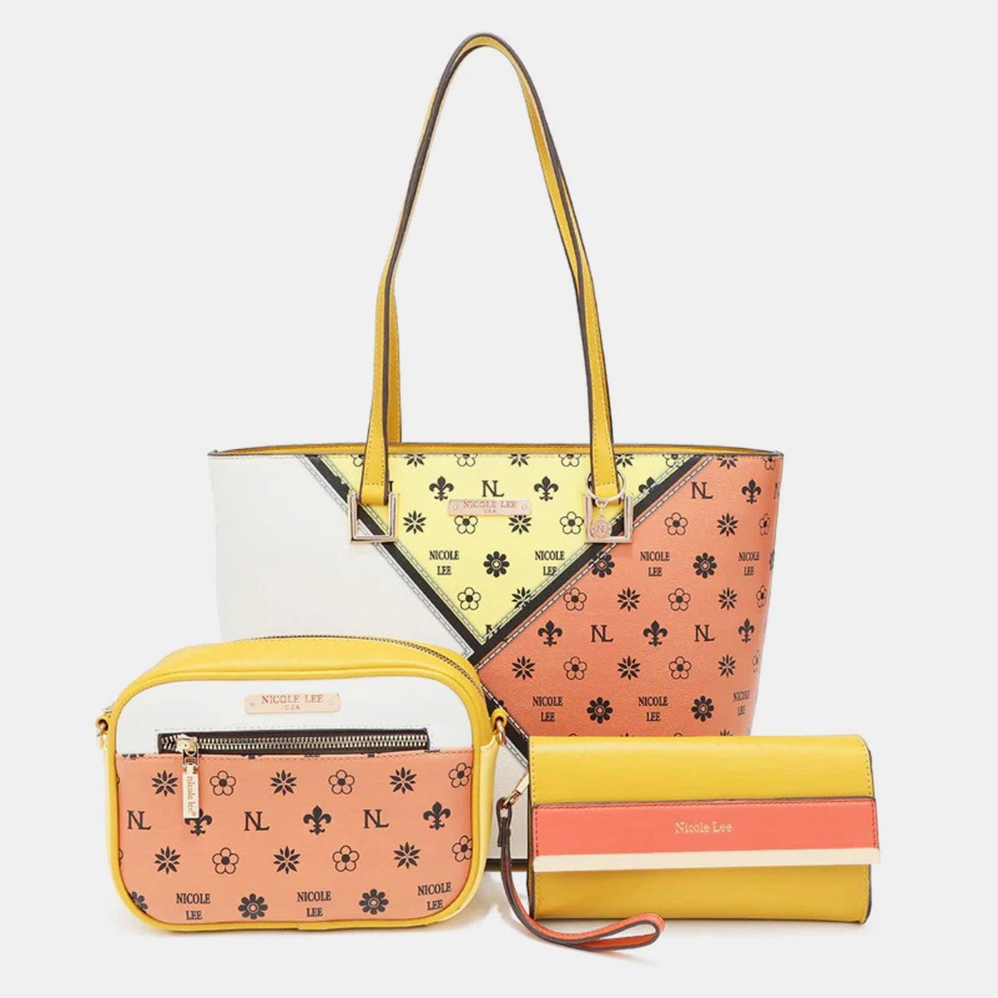 Nicole Lee USA 3-Piece Color Block Handbag Set YELLOW ORANGE One Size