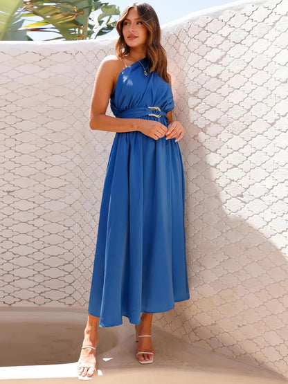 Single Shoulder Midi Dress Royal Blue