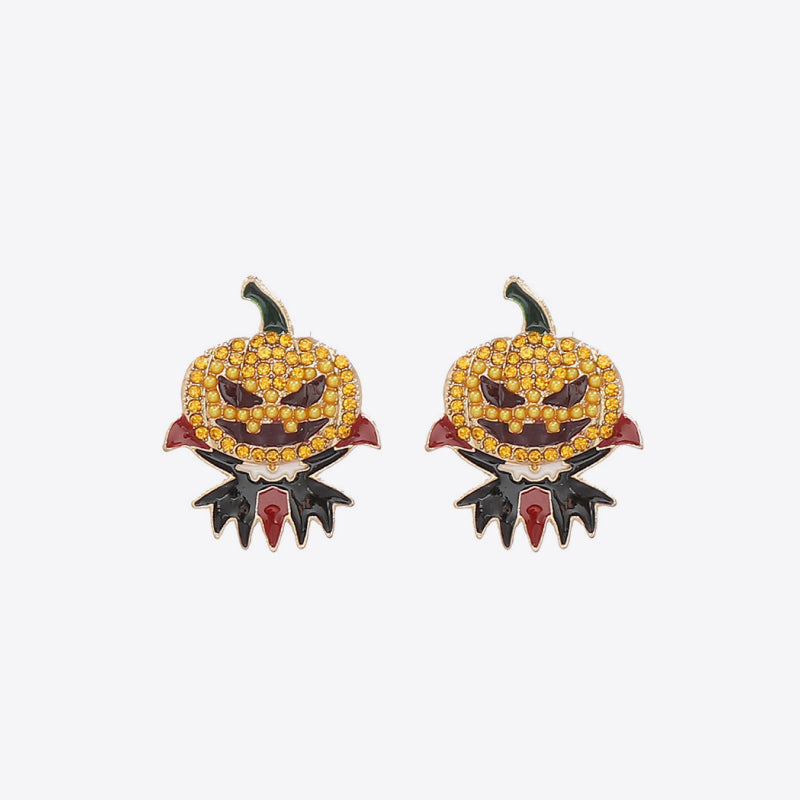 Demon Pumpkin Rhinestone Alloy Earrings Pumpkin One Size