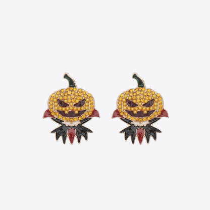 Demon Pumpkin Rhinestone Alloy Earrings Pumpkin One Size