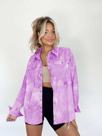 Tie-Dye Button Up Long Sleeve Shirt Heliotrope Purple