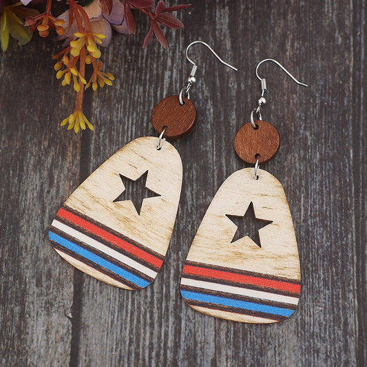Cutout Star & Stripes Wooden Dangle Earrings Multicolor One Size