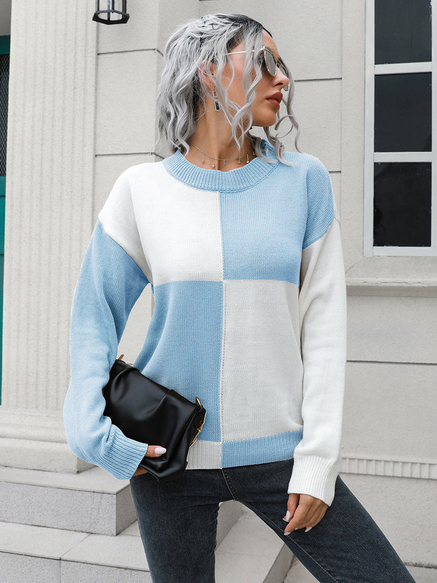 Contrast Drop Shoulder Sweater Pastel Blue