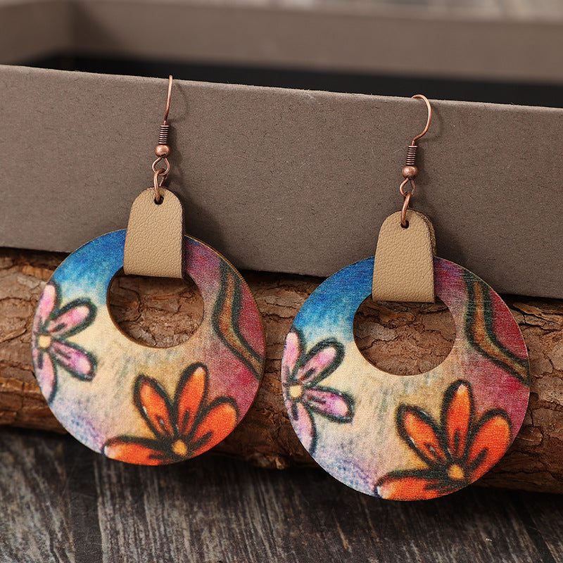 Wooden Flower Round Shape Earrings - Thandynie