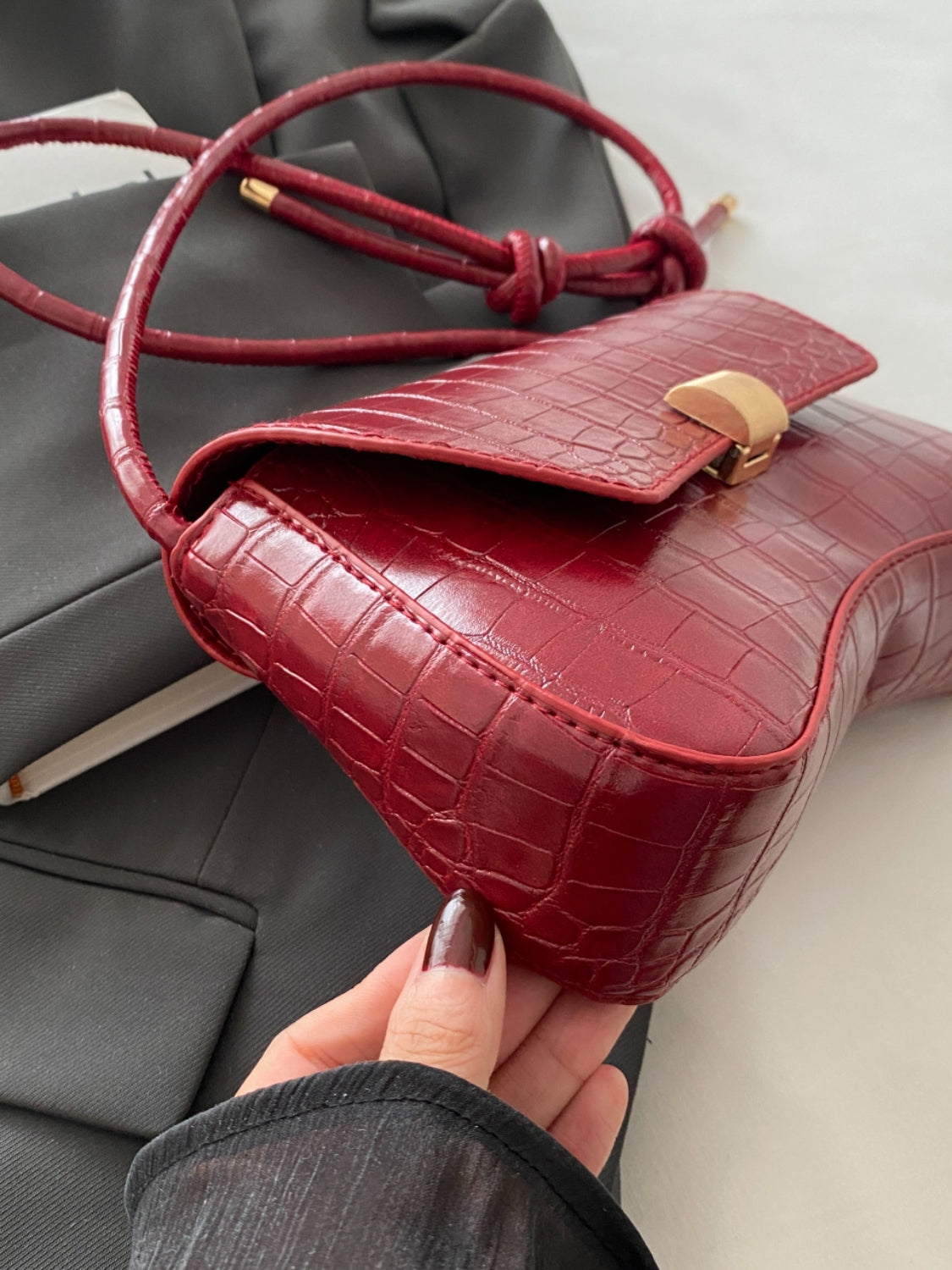 PU Leather Texture Crossbody Bag