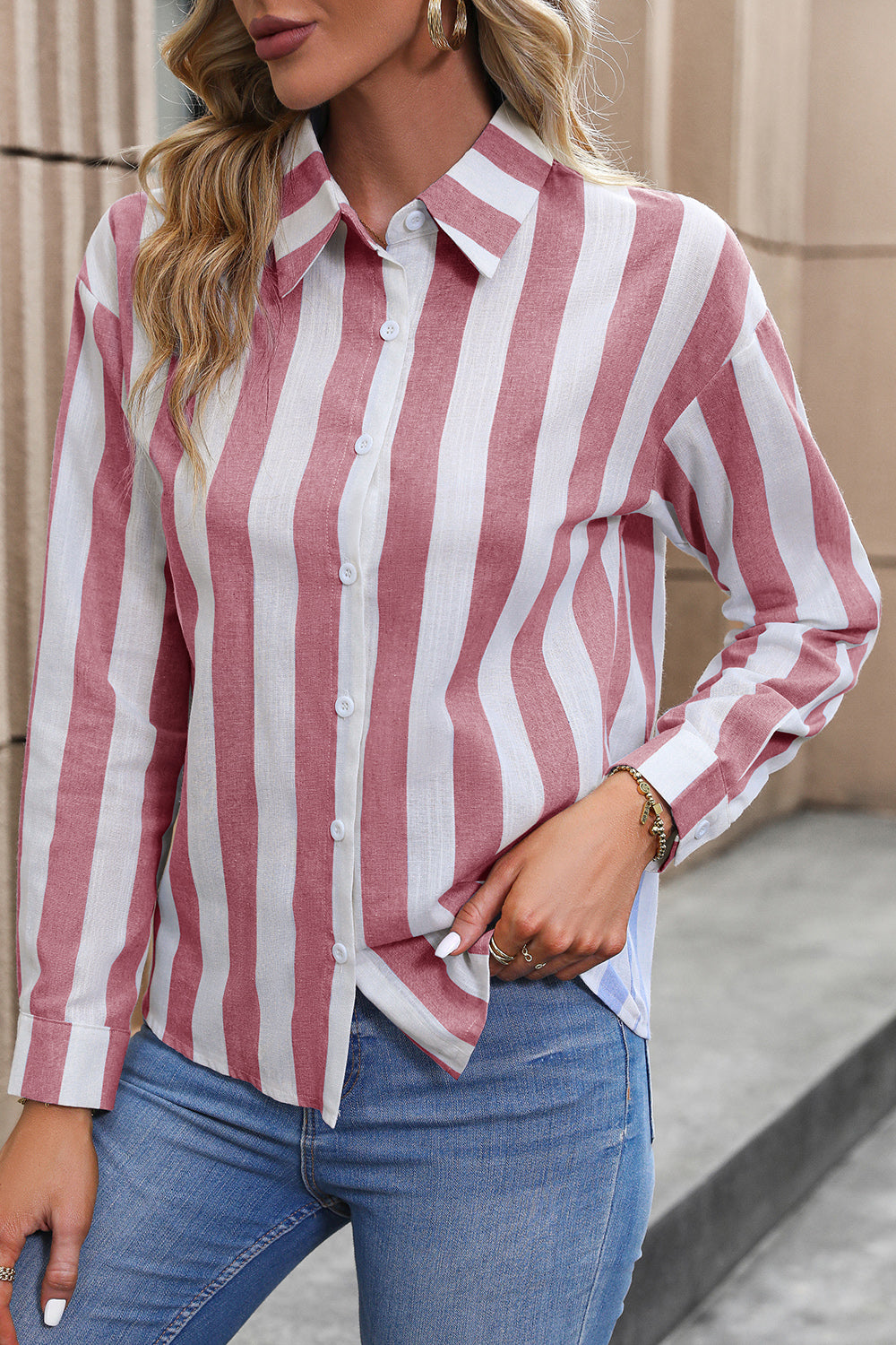 Striped Long Sleeve Shirt Strawberry