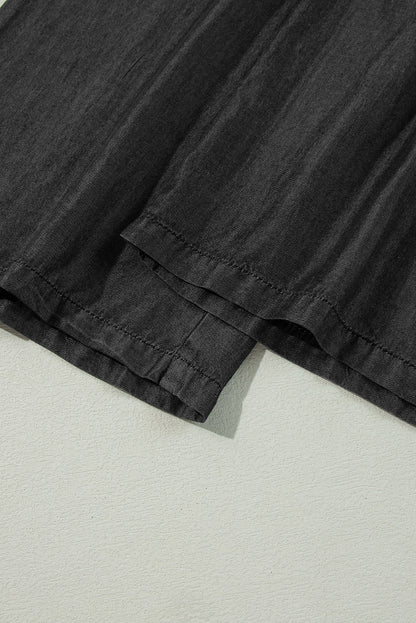 Black Side Pockets Frilled Smocked High Waist Wide Leg Jeans