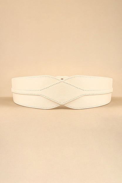 Elastic Wide PU Belt Ivory One Size