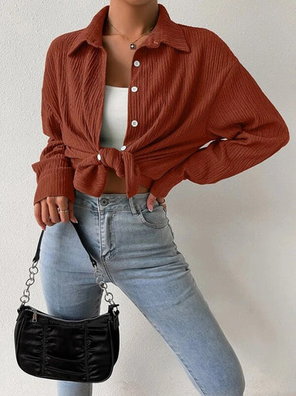 Textured Drop Shoulder Shirt Jacket Chestnut