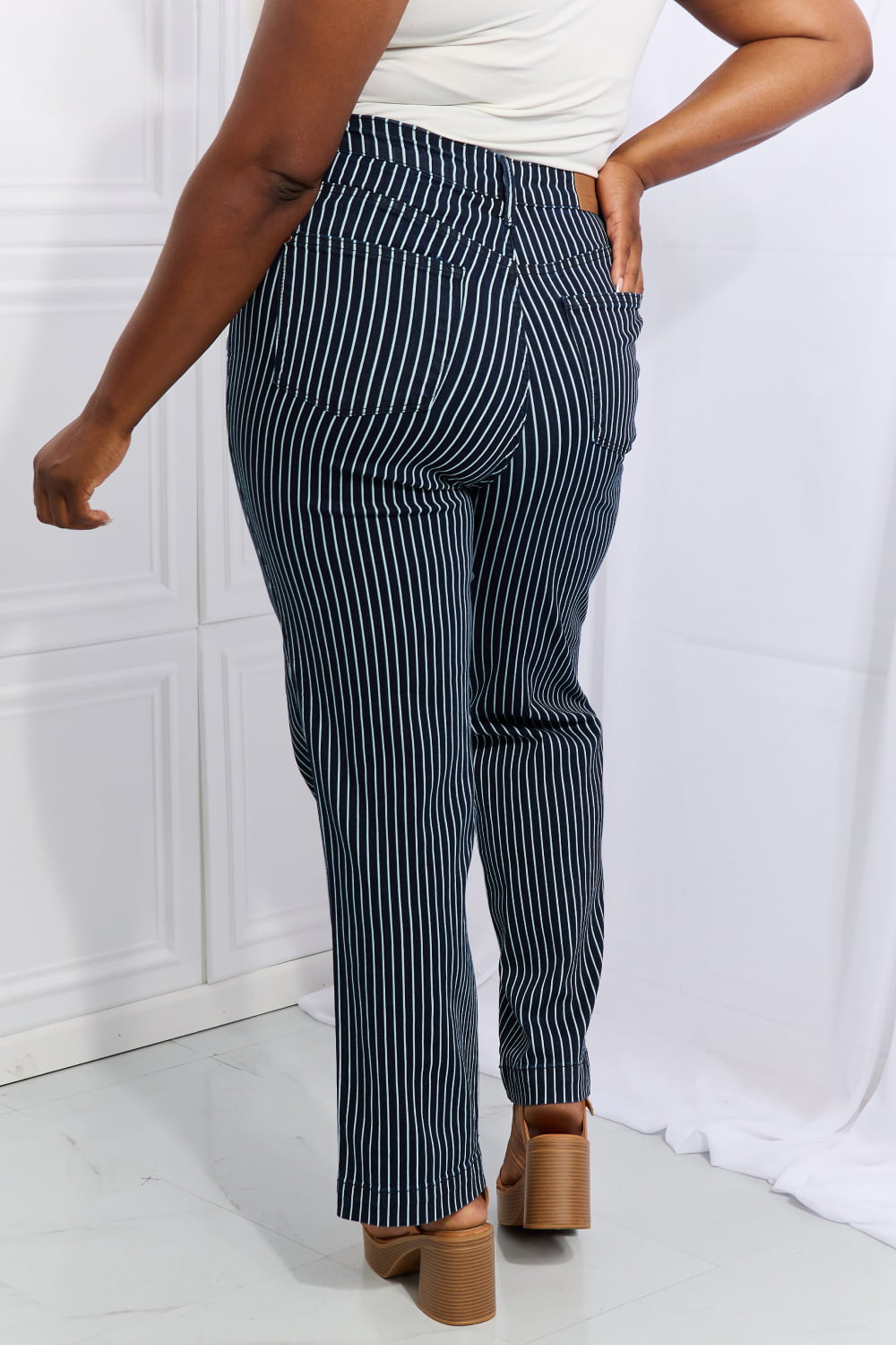 Judy Blue Cassidy Full Size High Waisted Tummy Control Striped Straight Jeans | Chic & Comfortable Denim