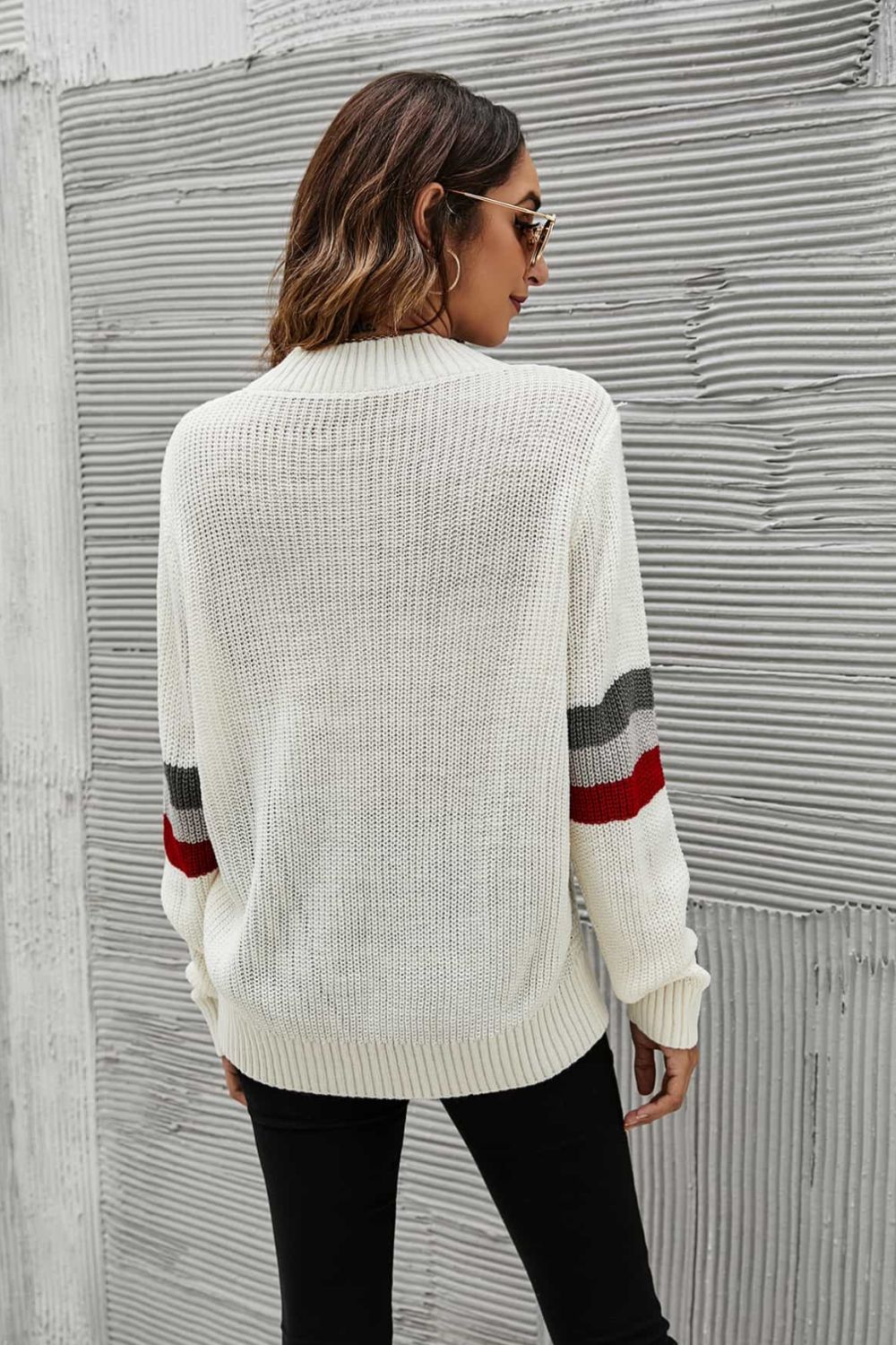 Feeling You Best Striped Cable-Knit Round Neck Sweater