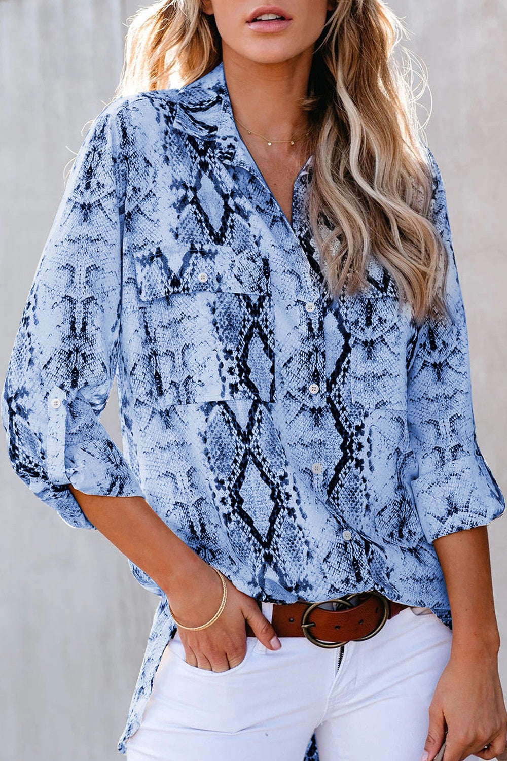 Pockted Printed Button Up Shirt - Thandynie