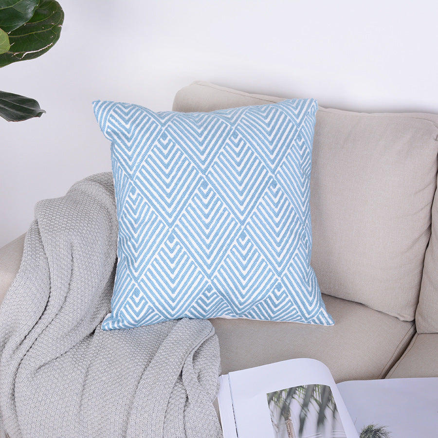 Blue Geometrical Image Drawing Minimalist Pillowcase V Shaped Diamond Lattice 45x45cm