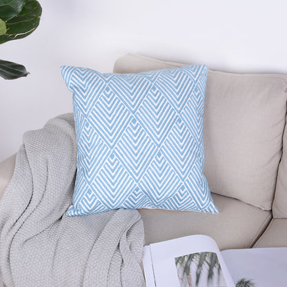 Blue Geometrical Image Drawing Minimalist Pillowcase V Shaped Diamond Lattice 45x45cm