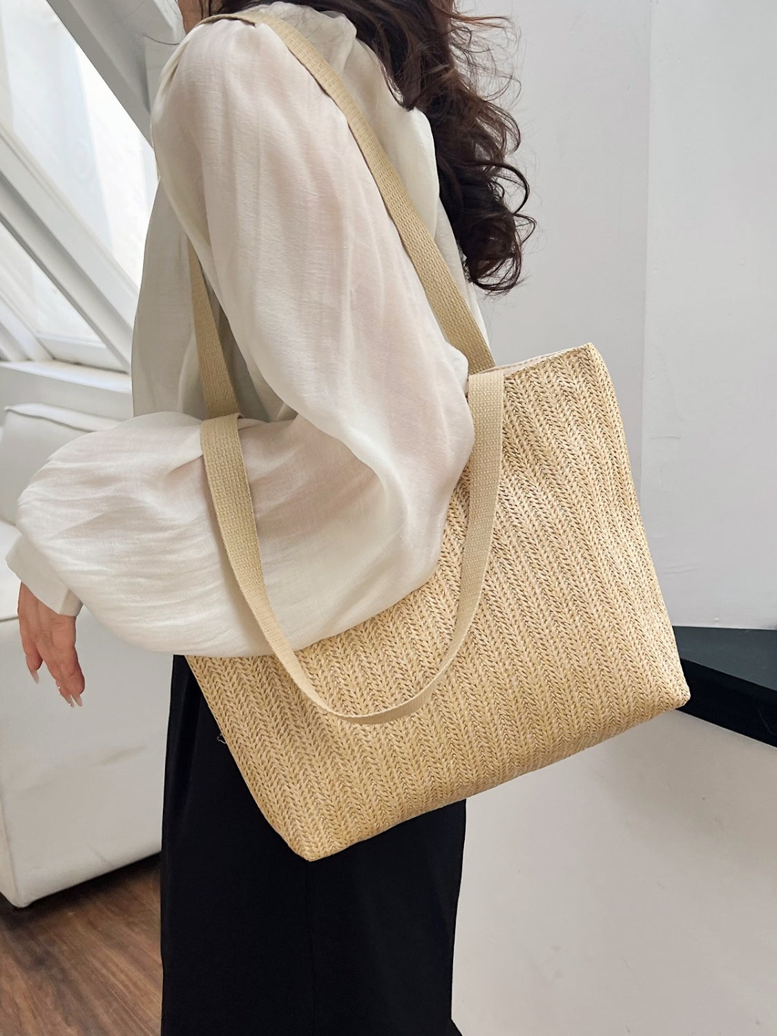 Straw Woven Tote Bag Tan One Size