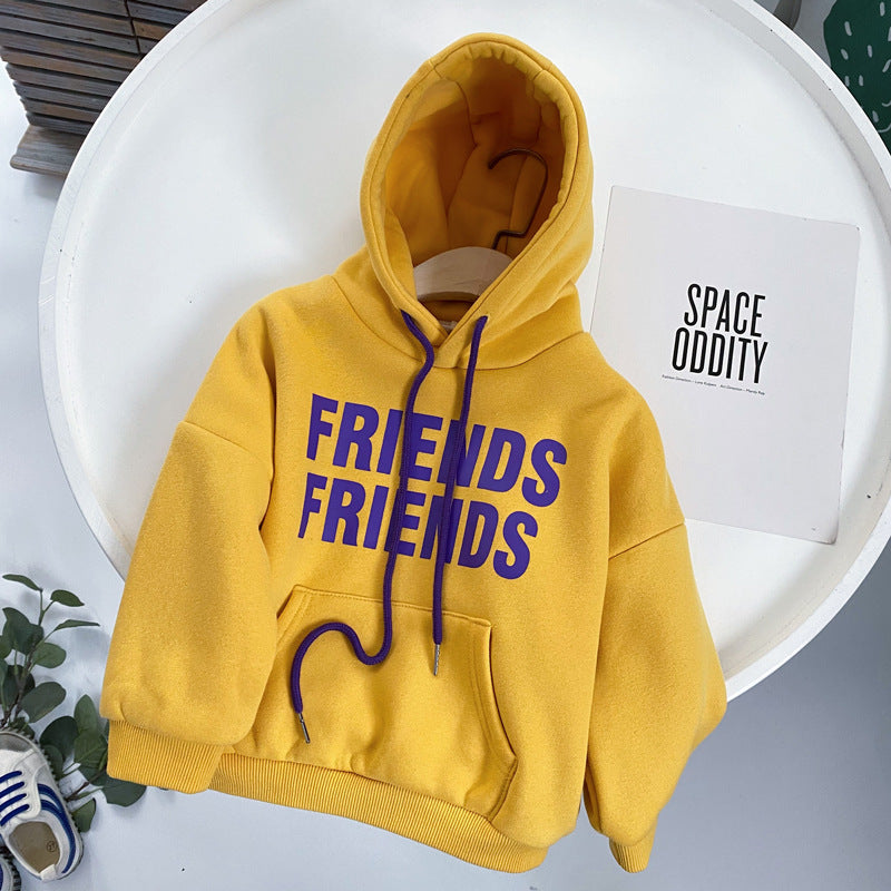 Children's Winter Color Letters Padded Hooded Sweater Yellow