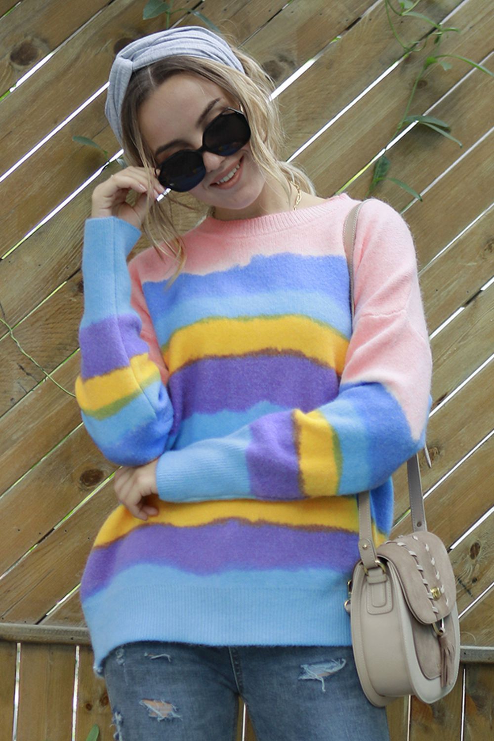 Multicolor Round Neck Dropped Shoulder Sweater