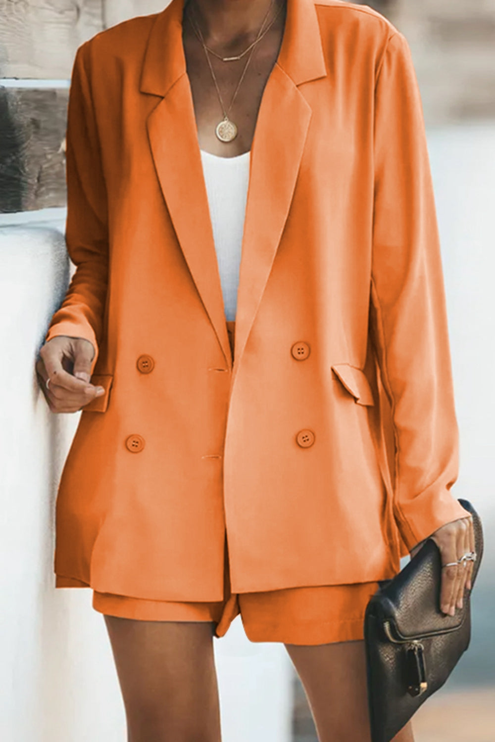 Longline Blazer and Shorts Set with Pockets Sherbet