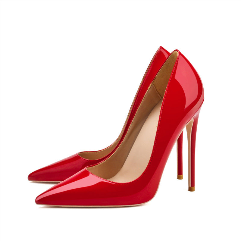 Pointed Toe Stiletto High Heels Size Patent Leather Single Shoes Red 8cm