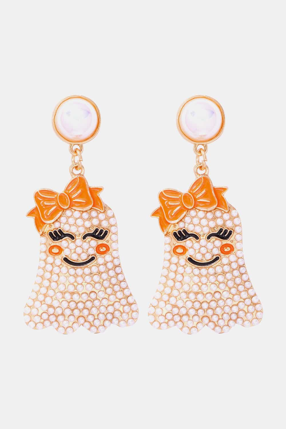 Smiling Ghost Shape Synthetic Pearl Earrings White One Size