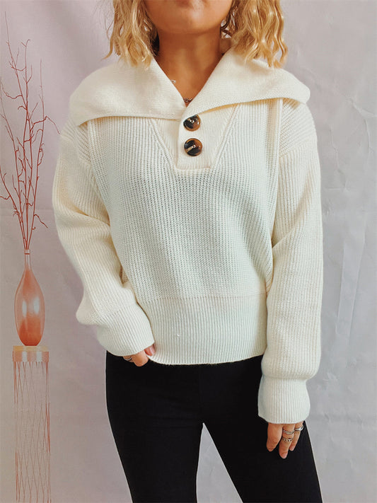 Statement Collar Half Button Sweater White