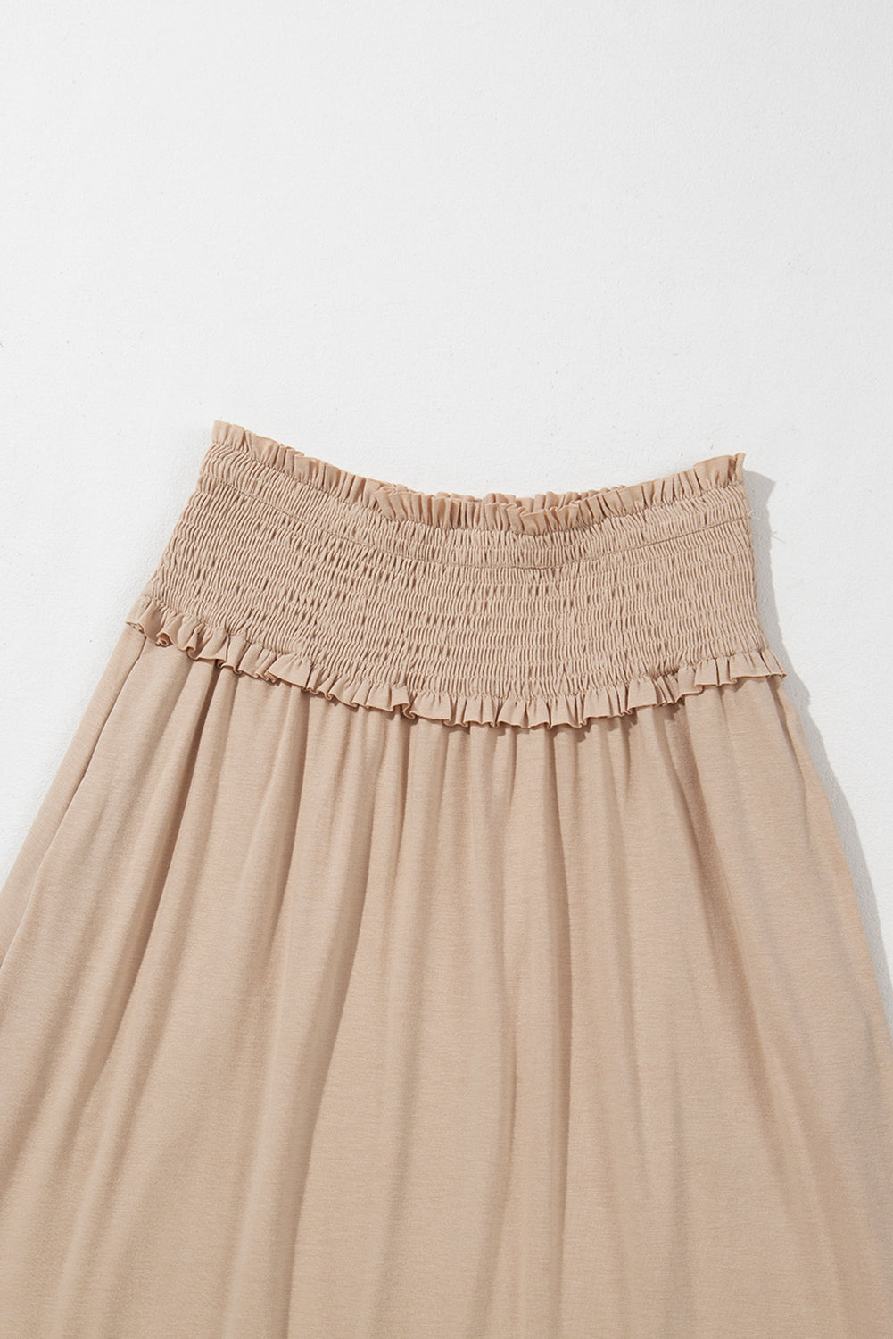 Parchment Smocked Waist Ruffled Maxi Skirt