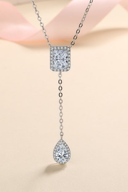 3 Carat 925 Sterling Silver Double Drop Pendant Necklace