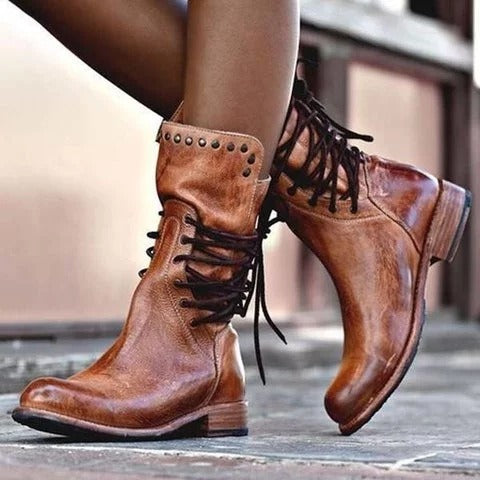 PU Low Heel Short Hair Martin Boots Chocolate