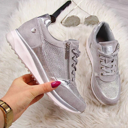 Women's Thick-Soled Dad Shoes | Casual Solid Color Sponge Cake Heel Sneakers gray