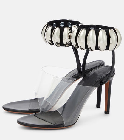 Women's High Heels | Round Toe Metal Buckle Transparent PVC Roman Sandals Black sandals